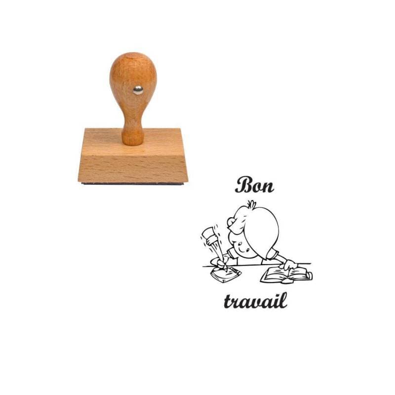 Tampon enseignant bon travail avec élève en bois n°61
