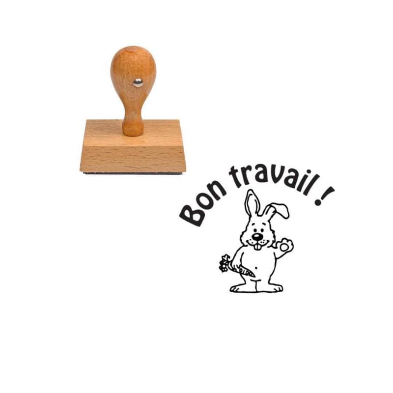 Tampon enseignant bon travail lapin carotte en bois n°87