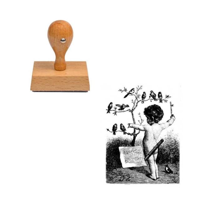 Tampon gravure ancienne enfant de l'oiseau