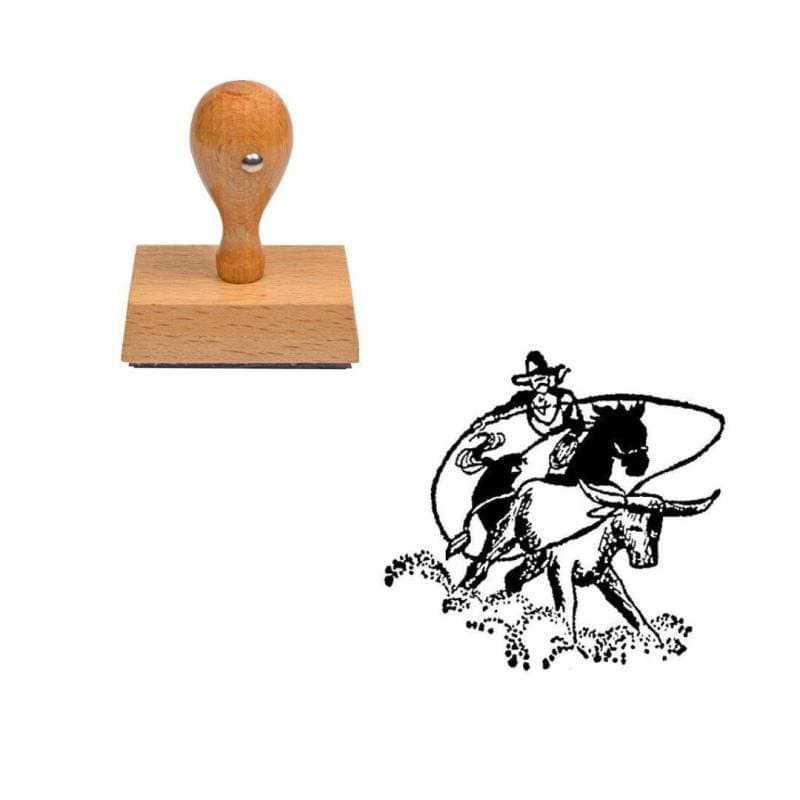 Tampon western Cow Boy et lasso en bois