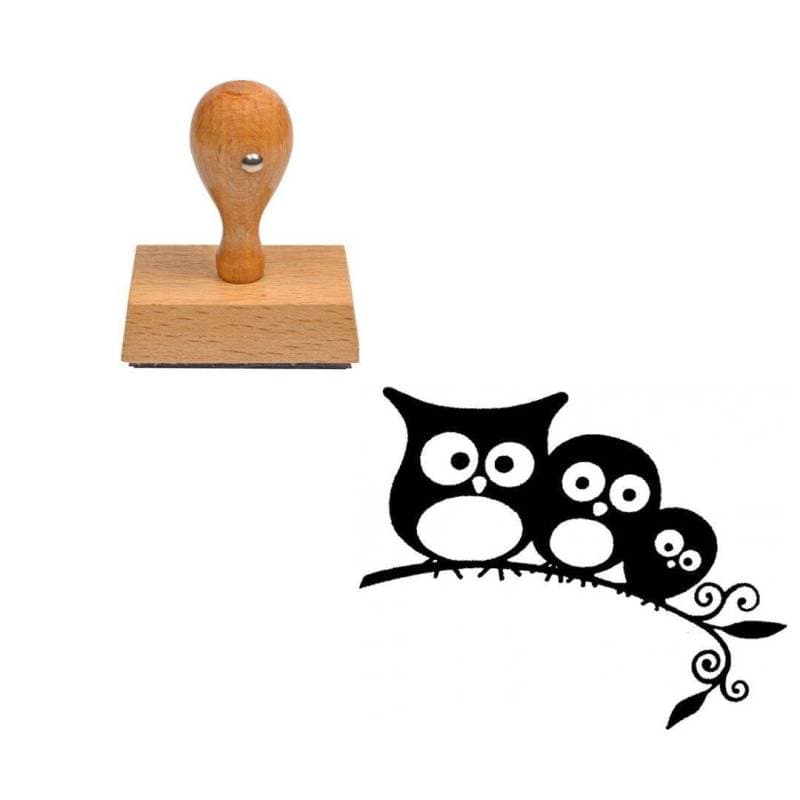 Tampon animaux Famille hiboux en bois